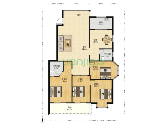 金色海岸 4室2厅2卫 168平方