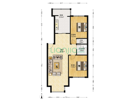 居易青年城 2室1厅2卫 106平方