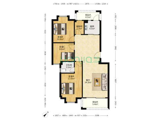 顺景蔷薇山庄三期 3室1厅1卫 106平方