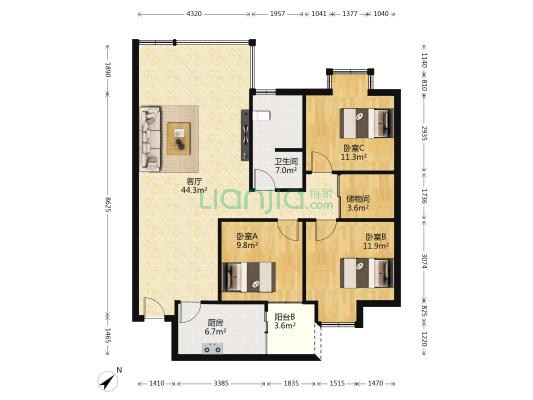 马鞍东路11号 3室1厅1卫 110平方