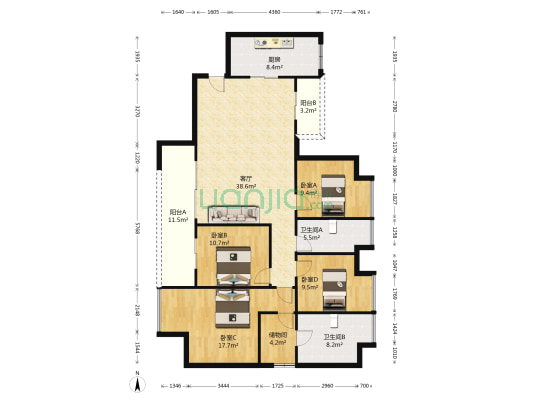 越秀国际金融汇四期 4室1厅2卫 164平方