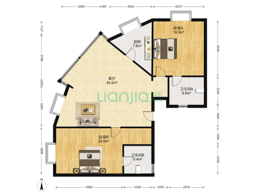 南栅港路205号 2室1厅2卫 138平方