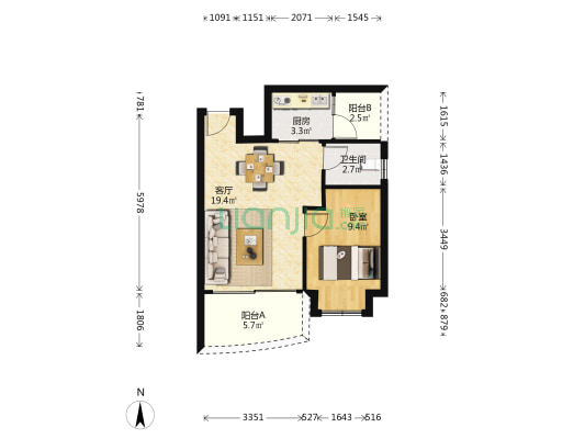 东田丽峰 1室1厅1卫 53平方