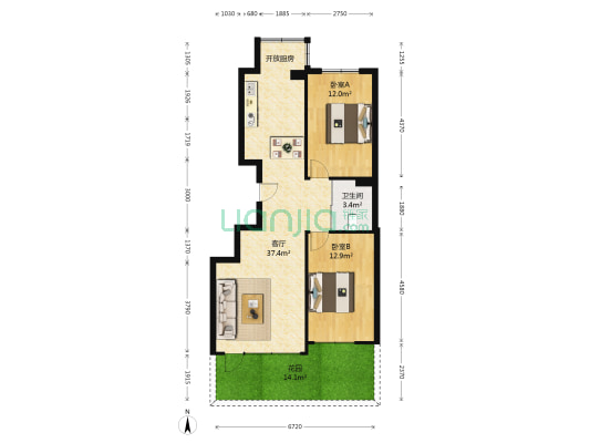 龙泰檀香苑三期 2室1厅1卫 96平方