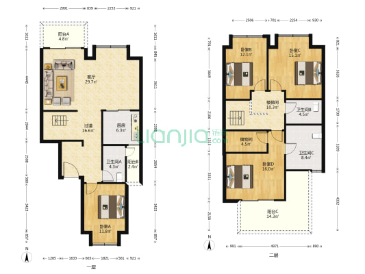 保利天空之城泊院南区 4室1厅3卫 176平方