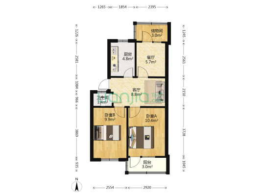 中国邮政局家属院 2室2厅1卫 57平方