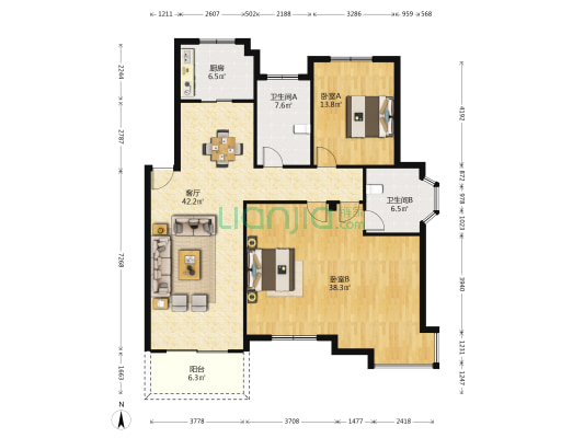 锦泽华府 2室1厅2卫 164平方