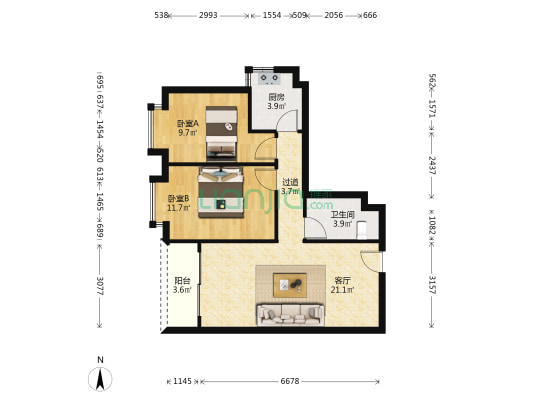嘉银华庭 2室1厅1卫 77平方