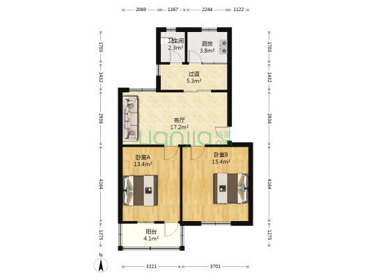 丝织厂小区 2室1厅1卫 70平方