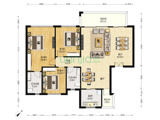 领地溪山蘭台 3室1厅2卫 143平方
