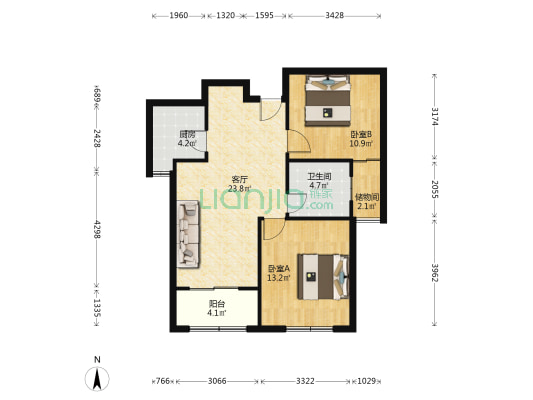 元木北苑 2室1厅1卫 85平方