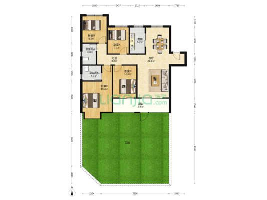 中海燕矶听潮A区 4室1厅2卫 129平方