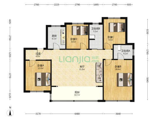 能建紫郡兰园A3地块 4室1厅2卫 143平方