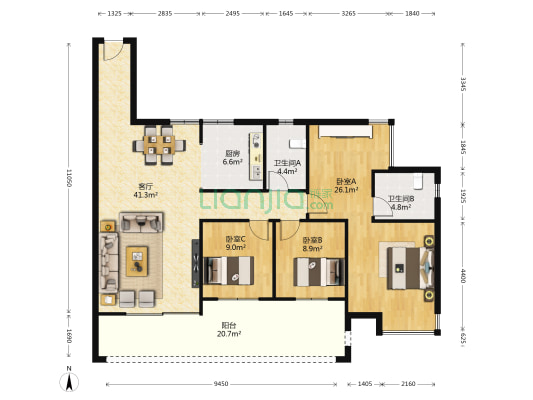 万科公园传奇 3室1厅2卫 150平方