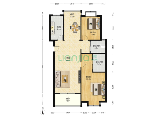 秀月花园 2室2厅2卫 120平方