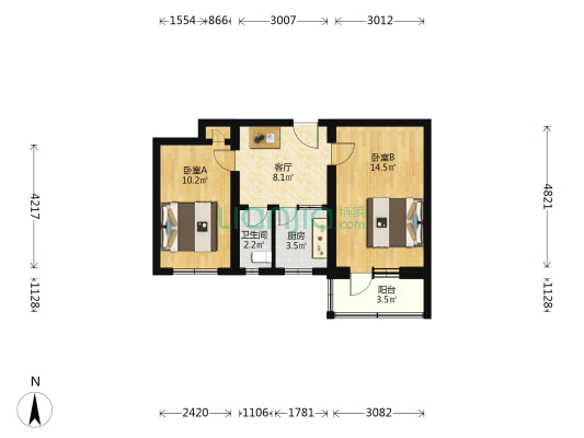 新西广街 2室1厅1卫 55平方