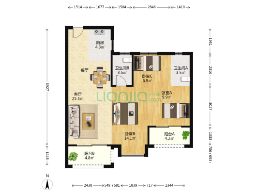 紫金九号 3室1厅2卫 98平方