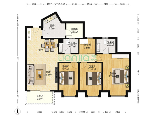 滨海明珠 3室1厅2卫 138平方