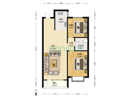 滨江凯旋门 2室1厅1卫 94平方