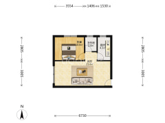 房 子是 正 规 一居室，带 装 修-涿州水岸花城户型图