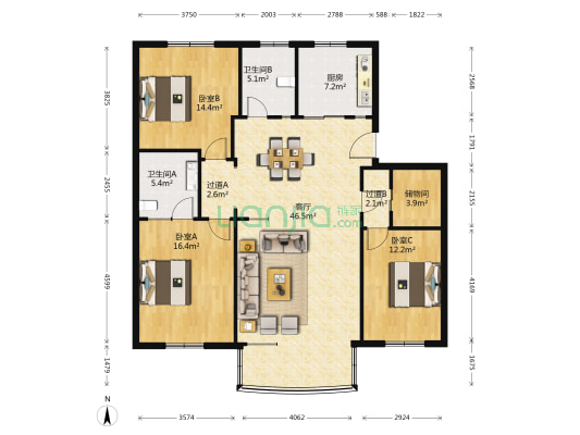 万江华庭 3室1厅2卫 139平方