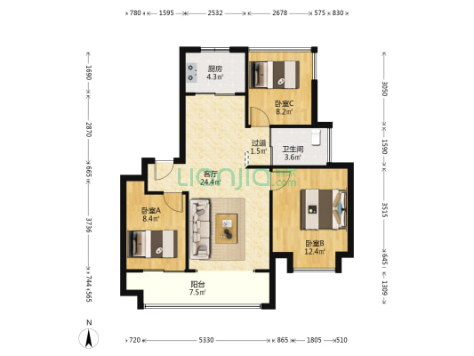 文一锦门桃李 3室1厅1卫 92平方