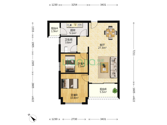 碧桂园滨海城 2室1厅1卫 78平方