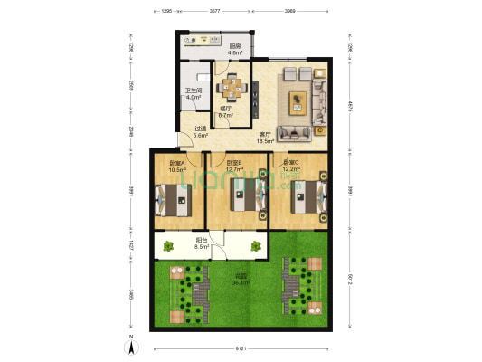 监狱家属院 3室2厅1卫 98平方