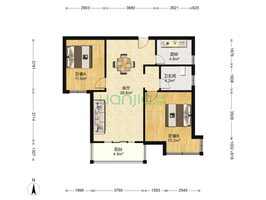 丽岛柳园 2室1厅1卫 90平方