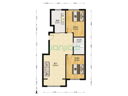 东辰峰景住宅小区 2室1厅1卫 98平方
