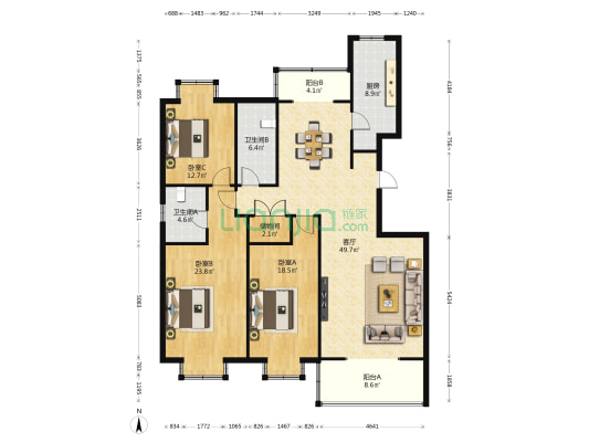 西检小区 3室1厅2卫 169平方