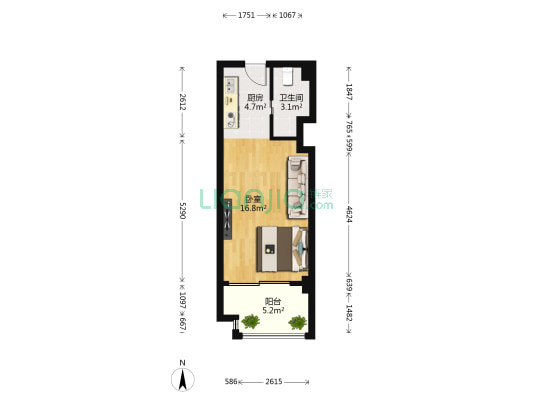 吾悦公寓 1室0厅1卫 44平方
