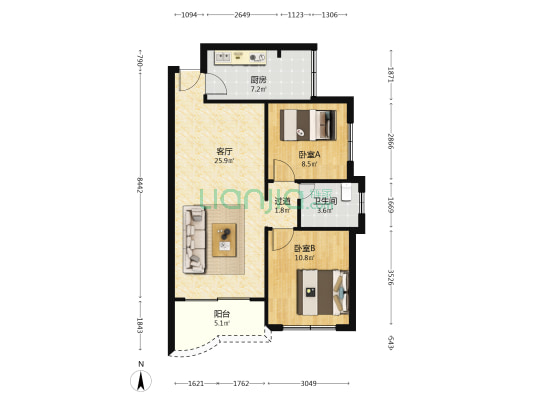 渝景湾花园一期 2室1厅1卫 74平方