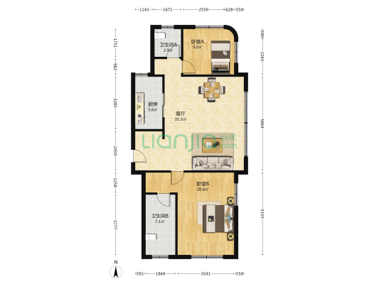 颐盛御中环2期 2室1厅2卫 105平方