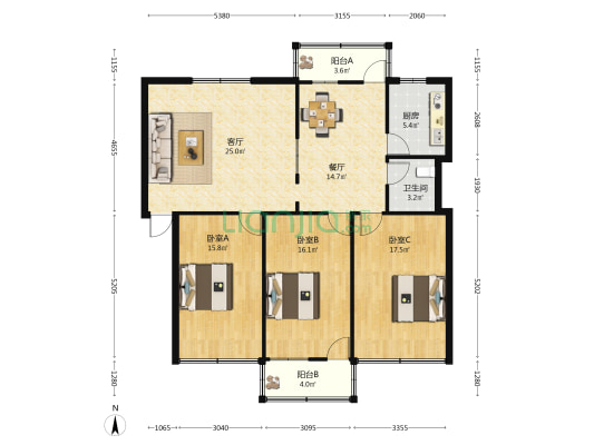 海事局宿舍 3室2厅1卫 123平方