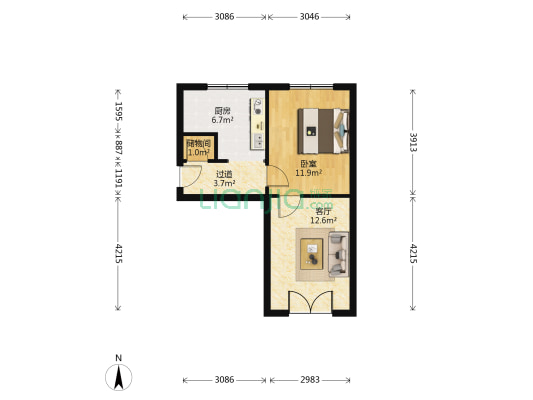 理石厂住宅楼 1室1厅0卫 48平方