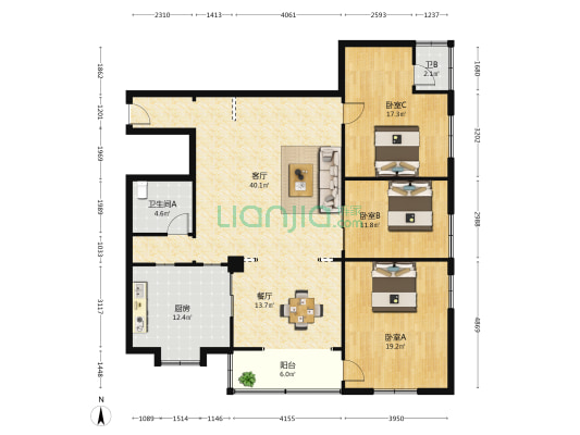 中铁物资宿舍 3室2厅2卫 164平方