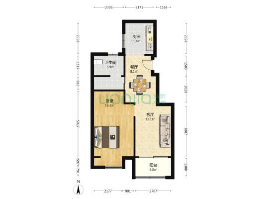 富锋景苑 1室2厅1卫 69平方