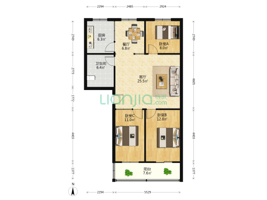 泰和花园 3室2厅1卫 106平方