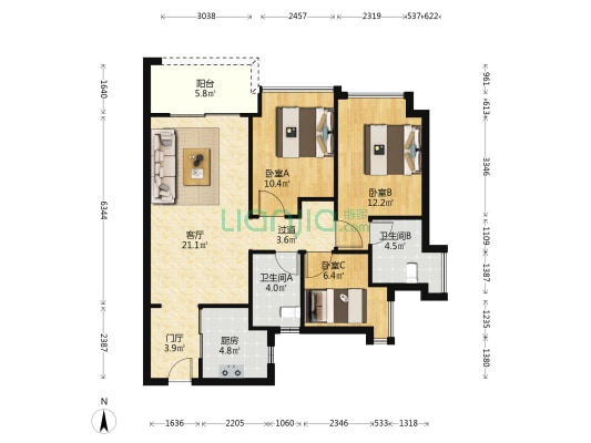 合正方洲润园 3室1厅2卫 99平方