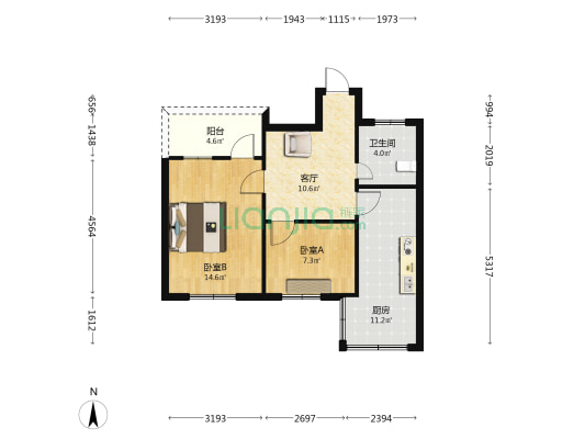 内九彩14号 2室1厅1卫 60平方