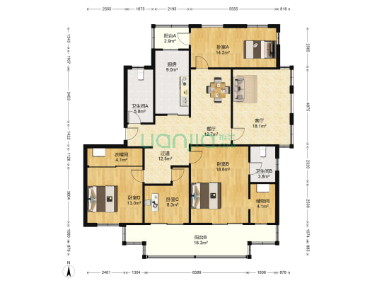 复兴城市家园 4室2厅2卫 163平方
