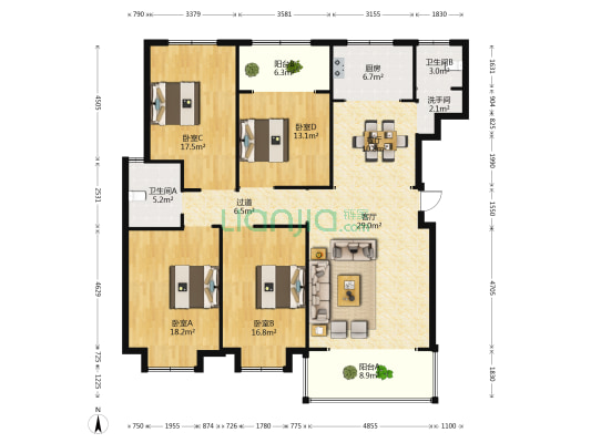 蓝盾·新天地 4室2厅3卫 163平方