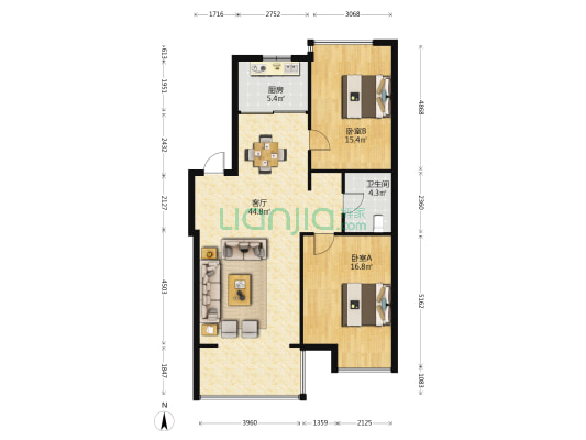青春都市公寓 2室1厅1卫 107平方