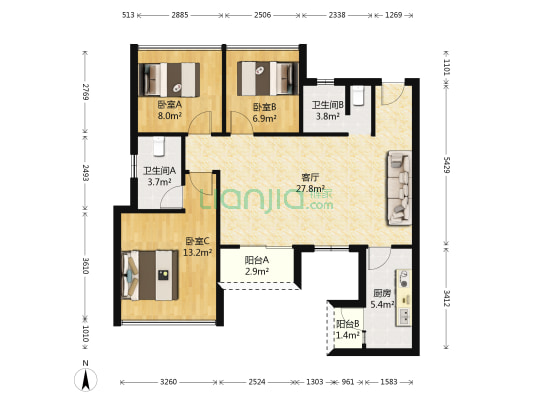 金房玺座 3室1厅2卫 97平方