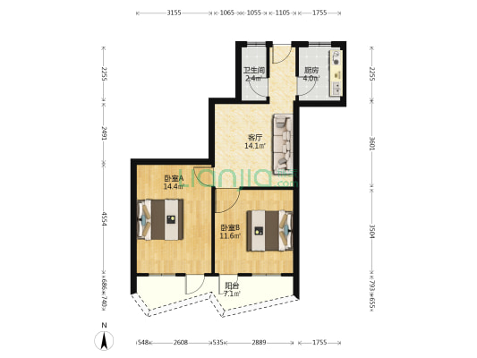 棋盘山路十七号大院 2室1厅1卫 67平方
