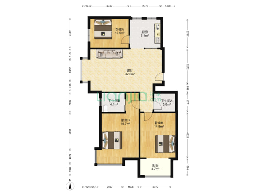 德信园 3室1厅2卫 122平方