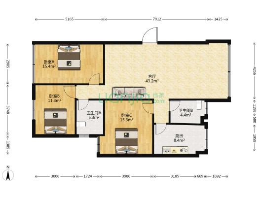 茶花小区 3室1厅2卫 0平方