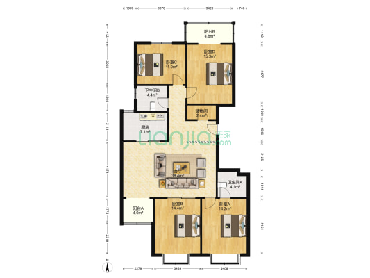 海棠公馆 4室1厅2卫 154平方