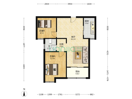 堰湖山庄西区 2室1厅1卫 86平方